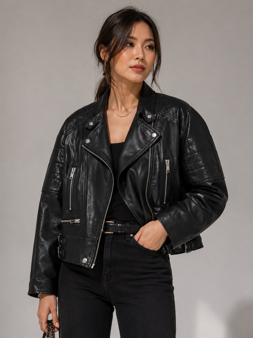 the kooples Cow leather Quilted black Moto Biker Buckle jacket size 1- S/M $845